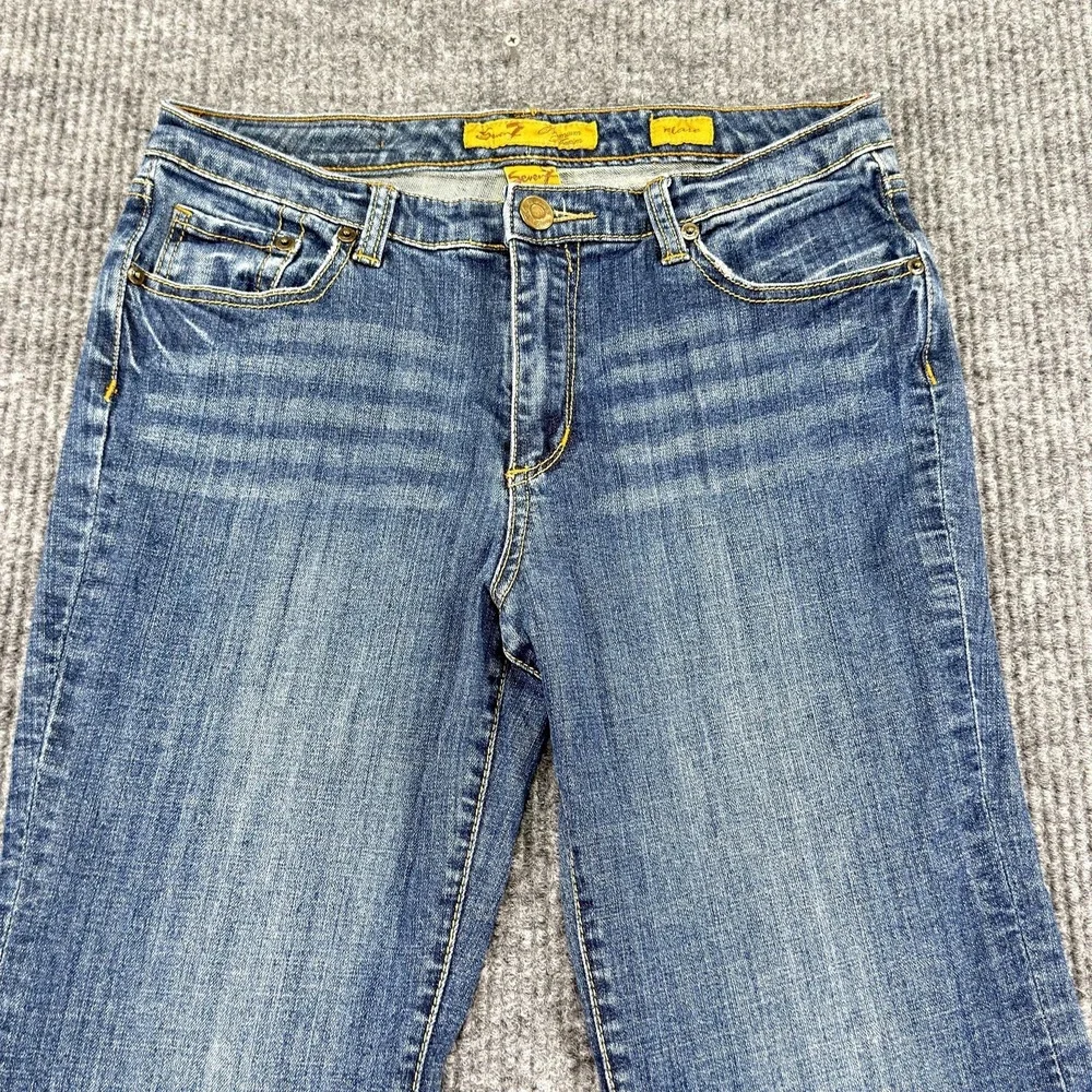 Seven7 Jeans Womens 10 Blue Medium Wash Flare Stretch Denim Mid Rise Embroidered